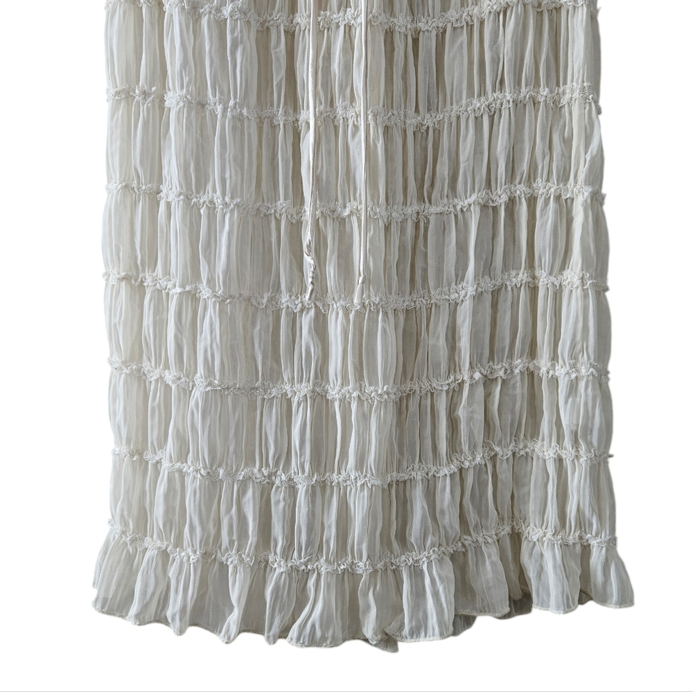 Womens Boho Cream Pleated Ruffle Maxi Pettiskirt Skirt - Picture 4 of 5